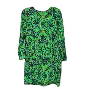 531 H&M Forest Green Paisley Dress Viscose Long Sleeve Tunic Style Size 8